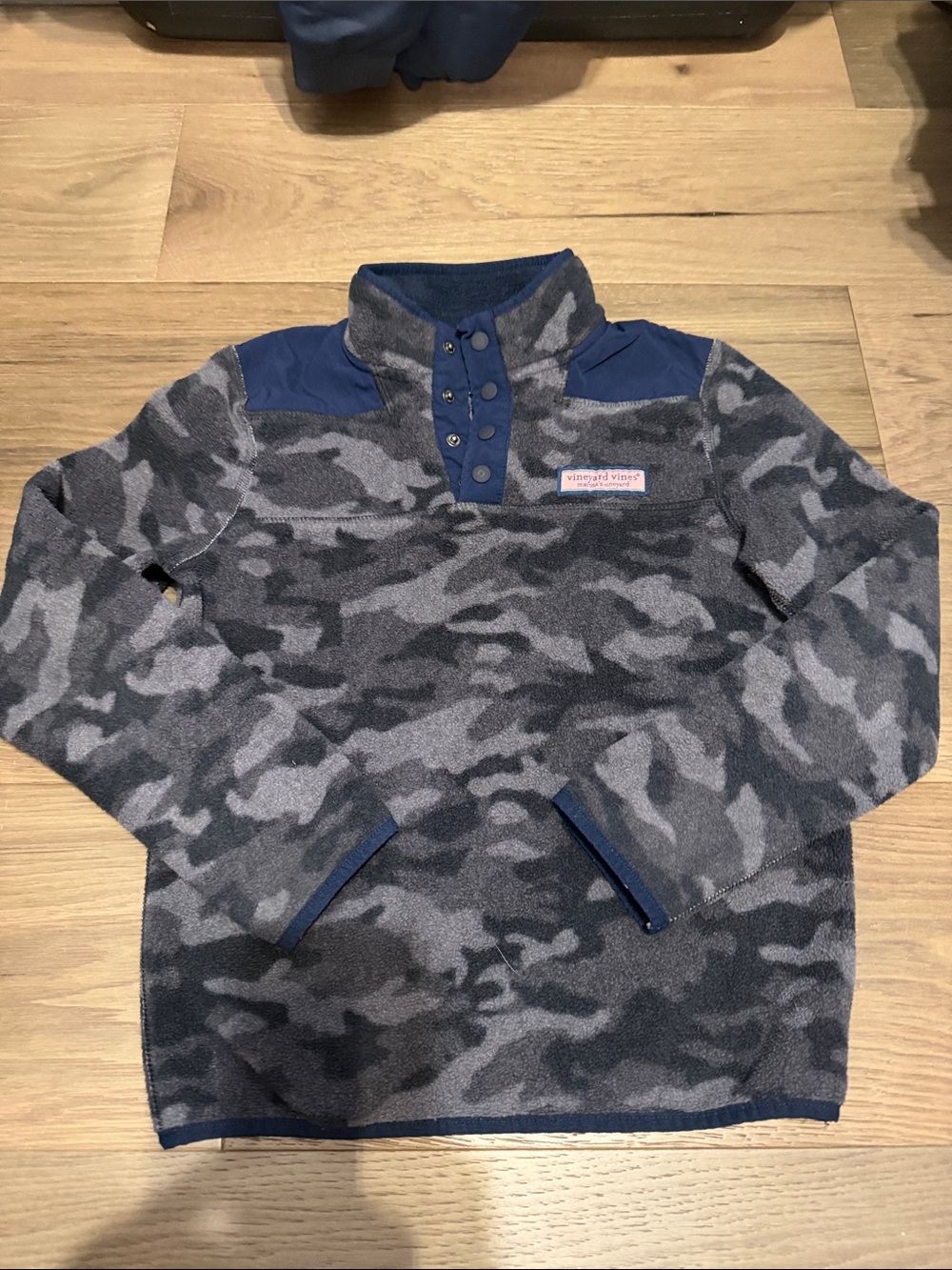 Vineyard Vines Boys' Gray & Navy Camo Snap-Button Fleece